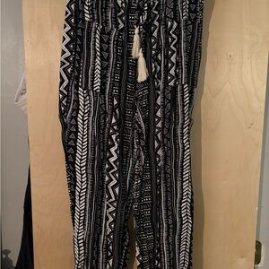 BloomChic Black & White Aztec Print Jumpsuit with Tassel Tie
